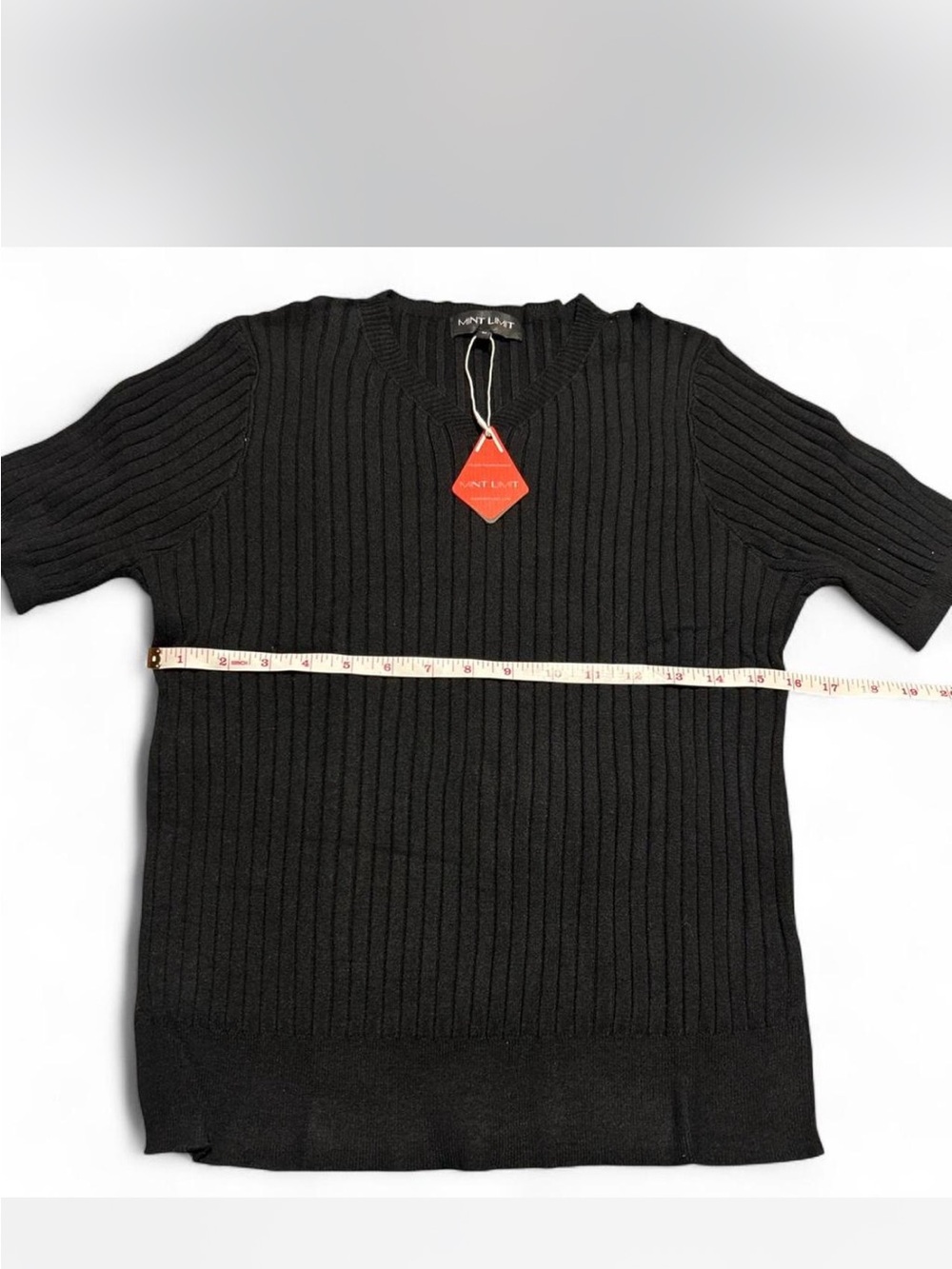 Black Ribbed Short Sleeve Sweater - Picture 2 of 2